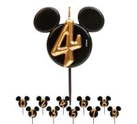 dekora - Bougie d'Anniversaire Mickey Mouse - Bougies Disney - Cire de Paraffine sans Fragrance - Bougies d'Anniversaire Enfant avec Oreilles de Mickey Mouse Noir et Doré - Taille 8,5 cm - Numéro 4