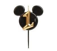 dekora - Bougie d'Anniversaire Mickey Mouse - Bougies Disney - Cire de Paraffine sans Fragrance - Bougies d'Anniversaire Enfant avec Oreilles de Mickey Mouse Noir et Doré - Taille 8,5 cm - Numéro 1