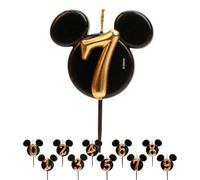dekora - Bougie d'Anniversaire Mickey Mouse - Bougies Disney - Cire de Paraffine sans Fragrance - Bougies d'Anniversaire Enfant avec Oreilles de Mickey Mouse Noir et Doré - Taille 8,5 cm - Numéro 7