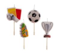 dekora - Bougies d'Anniversaire sur le Thème du Football 8cm | 4 Modèles Uniques: Sifflet, Coupe, Ballon, Botte | Décoration Parfaite pour les Fêtes de Fans de Football