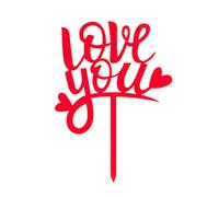 dekora - Cake Topper “Love You” Rouge 13,5 x 10 cm, Décoration Romantique pour Gâteaux, Saint-Valentin, Anniversaire de Couple et Mariage