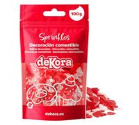 dekora - Confettis Cœur Rouges et Blancs en Sucre, 100 g - Décoration Saint-Valentin Chic pour Gâteau, Cupcake et Dessert