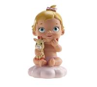 dekora - Décoration Baptême Fille, Figurine en résine, Bébé avec Peluche Girafe, 10 cm de Hauteur, Décoration Gâteau Baptême, Design Original et Détaillé, Cake topper Apte au Contact Alimentaire
