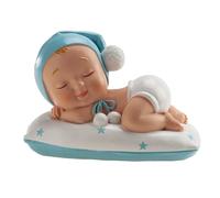 dekora - Décoration Baptême Garçon, Figurine en résine, Bébé Endormi, 10 cm de Hauteur, Décoration Gâteau Baptême, Design Original et Détaillé, Cake topper Apte au Contact Alimentaire
