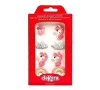 dekora - Decoration Cupcake Comestible | Decoration Gateau Comestible avec la Forme des Licornes, Nuages et Coeurs - Pack de 8 Figurines comestibles, Taille Unique, Blanc