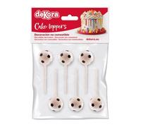 dekora - Décoration de gâteau de football, 6 décorations ballon pour | Décoration de gâteau de football avec 6 décorations en forme de ballon pour gâteaux et cupcakes, idéal pour les anniversaires