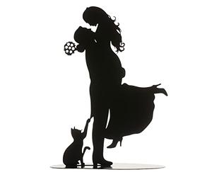 dekora | Décoration De Gâteau En Métal Noir | Décoration De Gâteau Non Comestible| Figurine Mariés avec Chat