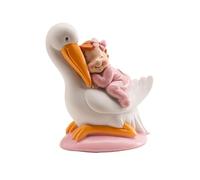 Dekora - Détails de Baptême | Figure de Décoration de Baptême Fille - Cigogne avec Bébé Endormi, Rose
