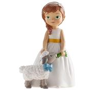 dekora - Figurine de décoration Première Communion fille avec Agneau 16 cm, Décoration pour gâteau de communion, Cake topper apte au contact alimentaire