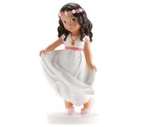 dekora - Figurine Décorative pour Première Communion - Fille avec Ceinture Rose - Fabriquée en Résine - Décoration pour Gâteaux - 16 cm - Design Original et Détaillé - Compatible Contact Alimentaire