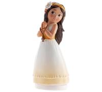 dekora - Figurine Décorative pour Première Communion - Fille avec Chapelet - Fabriquée en Résine - Décoration pour Gâteaux - 16 cm - Design Original et Détaillé - Compatible Contact Alimentaire