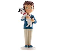 dekora - Figurine Décorative pour Première Communion Garçon avec Chien - Décoration pour Gâteaux Fabriquée en Résine - 16,5 Centimètres - Design Original et Détaillé - Adaptée au Contact Alimentaire