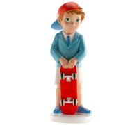 dekora - Figurine Décorative pour Première Communion Garçon avec Skateboard - Décoration pour Gâteaux en Résine - 16 Centimètres - Design Original et Détaillé - Adaptée au Contact Alimentaire
