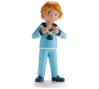 dekora - Figurine Décorative pour Première Communion Garçon Blond - Décoration pour Gâteaux Fabriquée en Résine - 16 Centimètres - Design Original et Détaillé - Adaptée au Contact Alimentaire