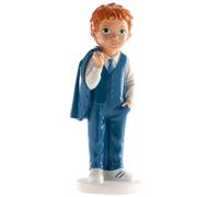 dekora - Figurine Décorative pour Première Communion Garçon en Costume Bleu - Décoration pour Gâteaux en Résine - 16 Centimètres - Design Original et Détaillé - Adaptée au Contact Alimentaire