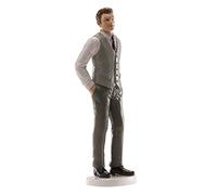 dekora - Figurine pour gâteau de Mariage «Homme en Costume Gris» - 16 cm de Hauteur - Décoration de gâteau de Mariage - Design Original et détaillé - Cake Topper apte au Contact Alimentaire
