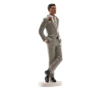 dekora - Figurine pour gâteau de mariage «Homme en costume gris» 16 cm - Décoration de Gâteau de mariage en Résine - Design Original et Détaillé - Cake topper Apte au Contact Alimentaire