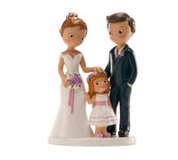 dekora - Figurine pour gâteau de Mariage «Jeune Couple avec Enfant Petite Fille» 16 cm, Décoration de Gâteau de Mariage en Résine, Design Original et Détaillé, Cake Topper Apte au Contact Alimentaire