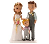 dekora - Figurine pour gâteau de Mariage « Jeune Mariés avec Enfant » 16 cm - Décoration de Gâteau de Mariage en Résine - Design Original et Détaillé - Cake Topper Apte au Contact Alimentaire