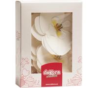 dekora - Fleurs Comestibles pour Gâteau, 10 Gaufrettes Orchidées blanches 8.5 x 7.5 cm, sans sucre, sans gluten, sans lactose, Décoration Gâteau pour Anniversaire, Mariage, Baptême