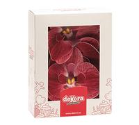 dekora - Fleurs Comestibles pour Gâteau, 10 Gaufrettes Orchidées bordeaux 8.5 x 7.5 cm, sans sucre, sans gluten, sans lactose, Décoration Gâteau pour Anniversaire, Mariage, Baptême