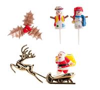 Dekora - Kit de Décoration de Gâteau avec Figurines de Noël - Houx, Bonhomme de Neige et Père Noël