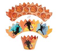 dekora - Lot de 6 caissettes cupcake papier décoratives (pas pour la cuisson) + 6 toppers Basket, double face, déco pour muffins, cupcakes et anniversaire