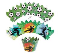dekora - Lot de 6 caissettes muffins papier décoratives (pas pour la cuisson) + 6 toppers Football, double face, déco pour muffins, cupcakes, et anniversaire d'enfant