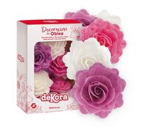 dekora - Roses de Printemps en Gaufrette, 15 Fleurs Comestibles pour Gâteaux, 7 cm, sans sucre, sans gluten, sans lactose, couleurs assorties, Décoration Gâteau pour Anniversaire, Mariage, Baptême