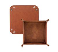 DELALO Vide de poche en cuir - Plateau cube - Boîte de rangement pliable pour téléphone portable, AirPod, clés, bijoux et fournitures de bureau (marron)