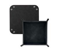 DELALO Vide de poche en cuir - Plateau cube - Boîte de rangement pliable pour téléphone portable, AirPod, clés, bijoux et fournitures de bureau (noir)