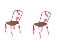 Delamaison Chaise Bistro Bois d'Orme et Métal Industriel Lot de 2 Rouge