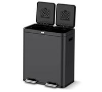 Deleca Poubelle de Tri 2x30L (60L) Inox Noir - Filtre FreshAura Anti-Odeur - Fermeture Silencieuse