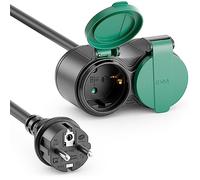 deleyCON 15m Câble Rallonge Extérieur Électrique IP44 (H07RN-F 3G1.5mm²) Câble D’Alimentation en Caoutchouc Résistant aux Intempéries - Fiche avec Contact de Protection vers 2 Prises - Noir