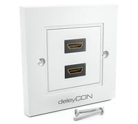 deleyCON 1x HDMI Prise Boîtier Mural 2x Port Montage Encastrée - EARC, Haut Débit, 4K/8K FULL HD Support - pour TV, PS5, Barre de Son, Dolby, HiFi - 80x80mm - Blanc
