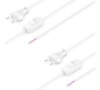 deleyCON 2X 2m Câble Secteur Euro avec Interrupteur - Extrémité Ouverte - Cordon D’Alimentation, Câble de Rechange, de Raccordement, Rallonge - Prise Européenne Type C Fiche Plate - Blanc