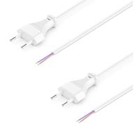 deleyCON 2X 2m Câble Secteur Euro - Extrémité Ouverte - Cordon D’Alimentation, Câble de Rechange, de Raccordement, Rallonge - Prise Européenne Type C Fiche Plate - pour Luminaires, Lampes - Blanc
