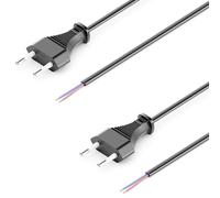 deleyCON 2X 2m Câble Secteur Euro - Extrémité Ouverte - Cordon D’Alimentation, Câble de Rechange, de Raccordement, Rallonge - Prise Européenne Type C Fiche Plate - pour Luminaires, Lampes - Noir