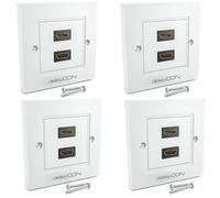 deleyCON 4x HDMI Prise Boîtier Mural 2x Port Montage Encastrée - EARC, Haut Débit, 4K/8K FULL HD Support - pour TV, PS5, Barre de Son, Dolby, HiFi - 80x80mm - Blanc