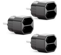 deleyCON Multiprise 2x Prise Euro 2,5A 1100W, 3 Pièces - Noir | Multiprise d'intérieur, câble européen, câble d'alimentation, adaptateur de prise, adaptateur secteur, adaptateur européen