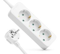 deleyCON Multiprise 3 Prises avec Fiche Coudée 90° - 1,4m Câble - 3X Prise Contact Protection Bloc Multiprise Distributeur Rallonge Alimentation Usage Domestique Bureau 3680W 16A - Blanc