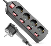 deleyCON Multiprise 4 Prises avec Fiche Plate - Interrupteur on/Off - Commutable Individuellement - 5m Câble - Bloc Multiprise Distributeur Rallonge Alimentation Usage Domestique 3680W - Noir