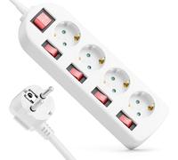 deleyCON Multiprise 4 Prises - Interrupteur on/Off - Commutable Individuellement - 5m Câble - 4X Prise Bloc Multiprise Distributeur Rallonge Alimentation Usage Domestique Bureau 3680W 16A - Blanc