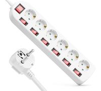 deleyCON Multiprise 6 Prises - Interrupteur on/Off - Commutable Individuellement - 5m Câble - 6X Prise Bloc Multiprise Distributeur Rallonge Alimentation Usage Domestique Bureau 3680W 16A - Blanc