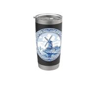 Delft Blue Moulin à vent hollandais Paysage de campagne Gobelet isotherme en acier inoxydable double paroi