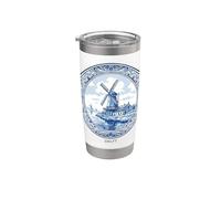 Delft Blue Moulin à vent hollandais Paysage de campagne Gobelet isotherme en acier inoxydable double paroi