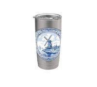 Delft Blue Moulin à vent hollandais Paysage de campagne Gobelet isotherme en acier inoxydable double paroi