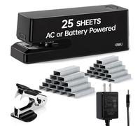 Deli Agrafeuse électrique automatique pour bureau avec 2 000 agrafes et ôte-agrafes, capacité de 25 feuilles, sans bourrage, agrafeuse alimentée par AC ou à piles pour bureau, maison, école, noir