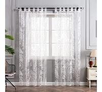 Delien Rideau en voile, avec motif à feuilles, transparent, avec passants, pour salon, 140 x 260 cm (largeur x hauteur), couleur blanc, 1 pièce