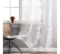 Delien Rideau en voile avec motif de feuilles, transparent, avec galon fronceur, pour salon, 140 x 260 cm (largeur x hauteur), couleur blanc, 1 pièce